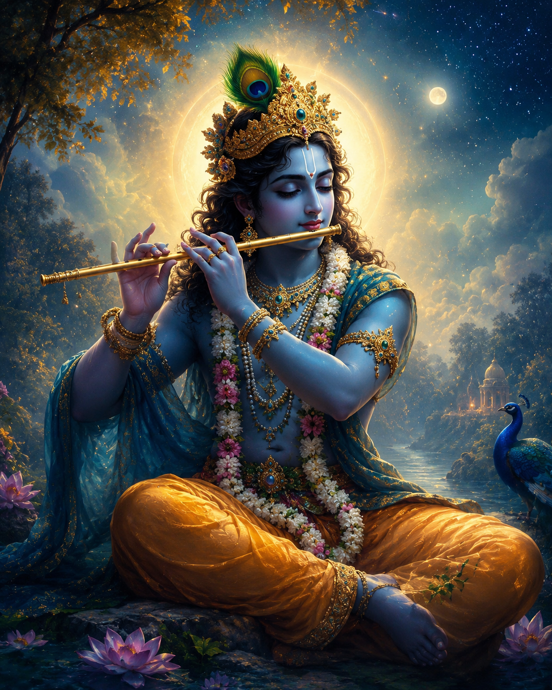 Luminous Krishna with a flute